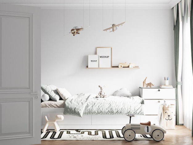 Interior kids room wallpaper mockup