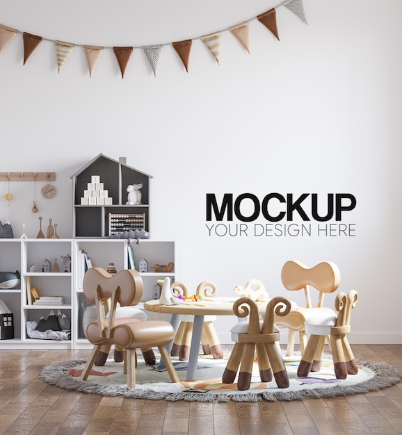 Interior kids room wallpaper mockup