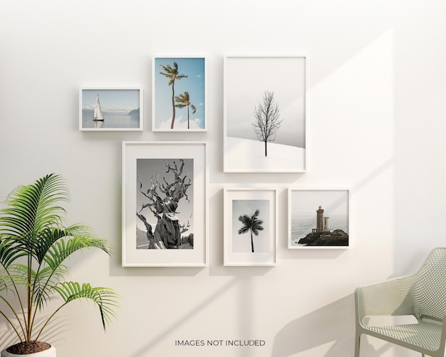 Interior living room frames with plant mockup design in 3d