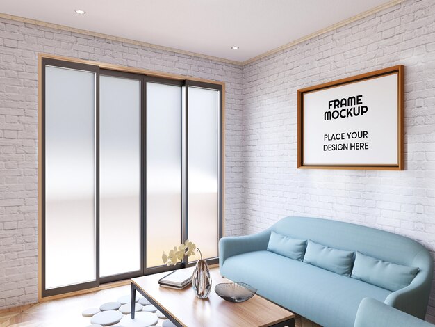 PSD interior living room photo frame mockup