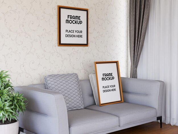 Interior living room photo frame mockup