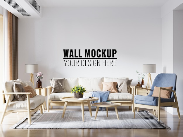 Mockup 3d della parete del soggiorno interno rendering 3d illustration