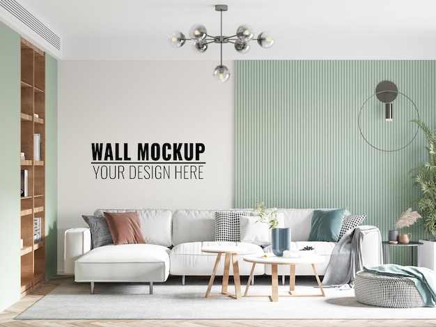 Mockup 3d della parete del soggiorno interno rendering 3d illustration