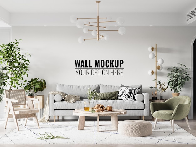 Interior Living Room Wall Mockup  3d Rendering 3d Illustration