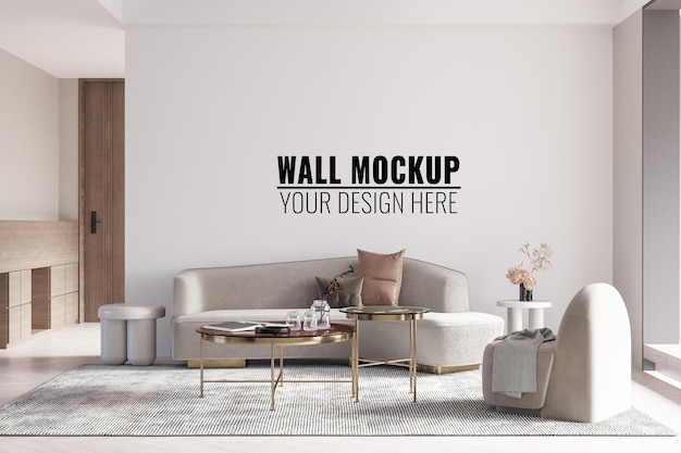 Interior living room wall mockup 3d rendering