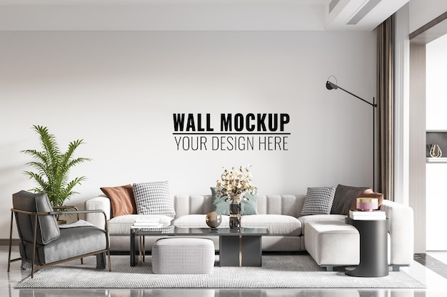 Interior Living Room Wall Mockup - 3d Rendering