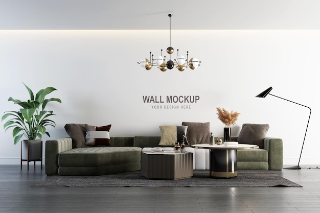 Interior living room wall mockup design in 3d rendering