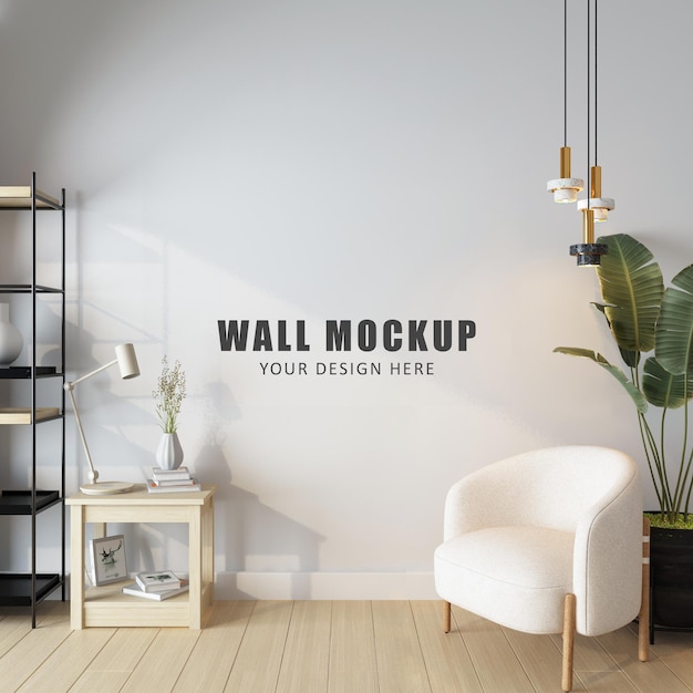 PSD interior living room wall mockup design in 3d rendering