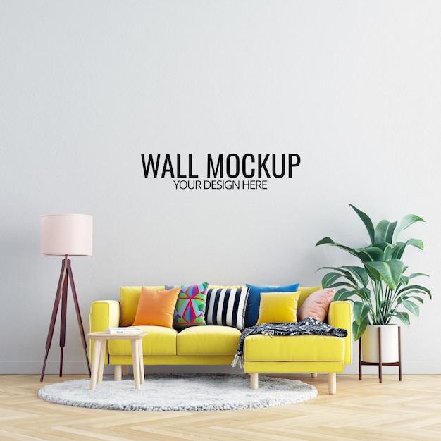 Interior Living Room Wall Mockup with Furniture and Decoration