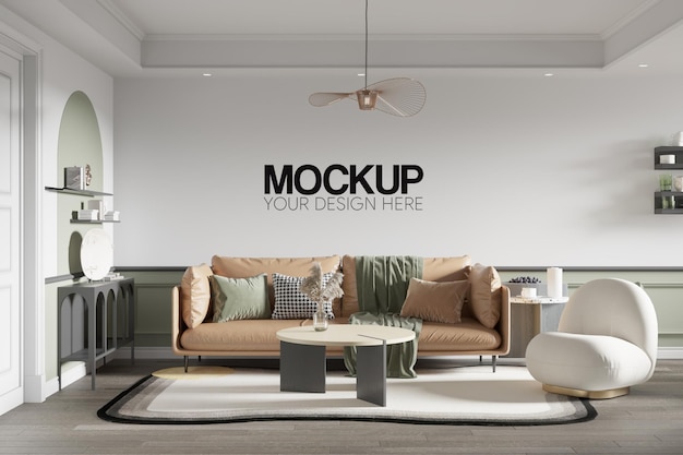 PSD mockup di parete interna del salone