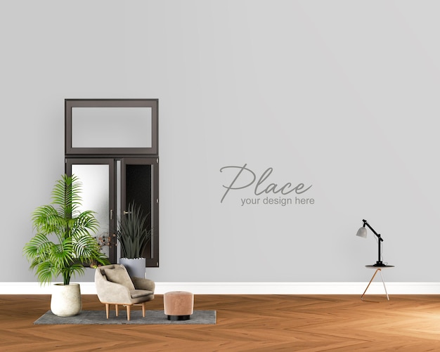 PSD mockup della parete del soggiorno interno