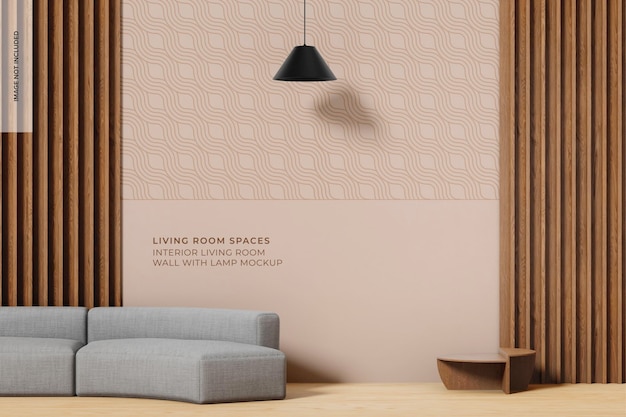 PSD interior living room wall with lamp mockup, left view