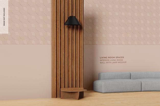 Interior Living Room Wall with Lamp Mockup, Perspective