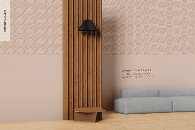 PSD interior living room wall with lamp mockup, perspective