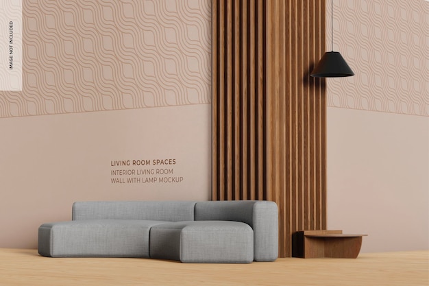 Interior Living Room Wall with Lamp Mockup, Right View