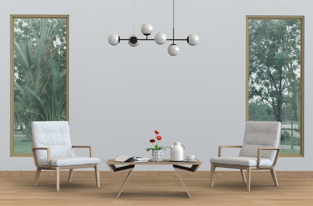 Interior living room with armchair. 3D render