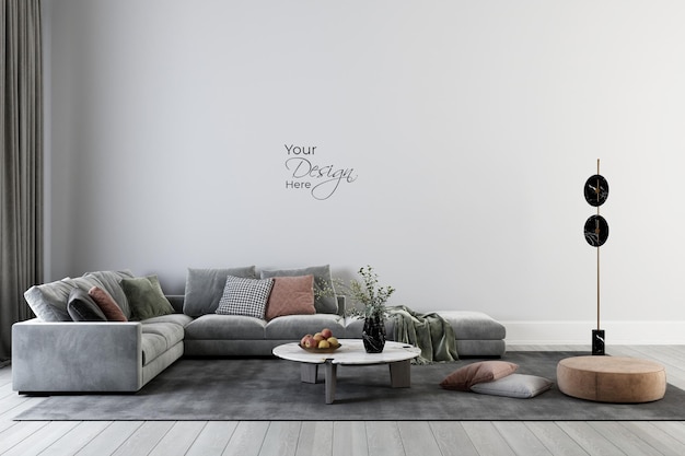 Interior living room with sofa on wall mockup