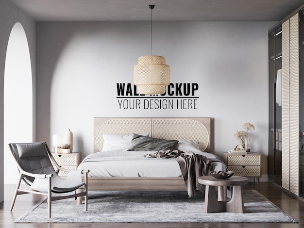 Interior Modern Bedroom Wall Mockup