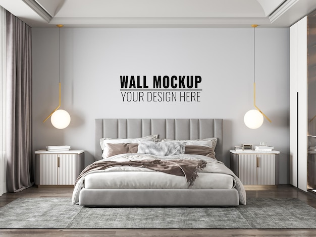 Mockup di parete interna moderna camera da letto