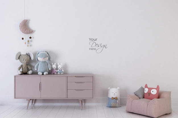 PSD interior modern children room with table wall mockup