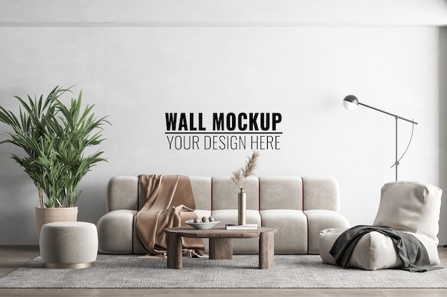 Interior modern living room wall mockup