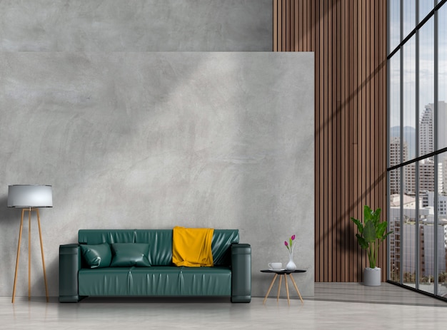 PSD interior modern living room with sofa,  plant, lamp