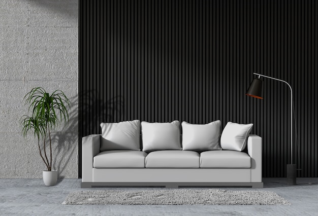 PSD interior modern living room with sofa,  plant, lamp