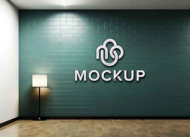 Interior office wall logo mockup with lamp