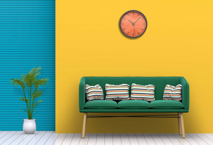 PSD interior pastel living room with sofa. 3d render