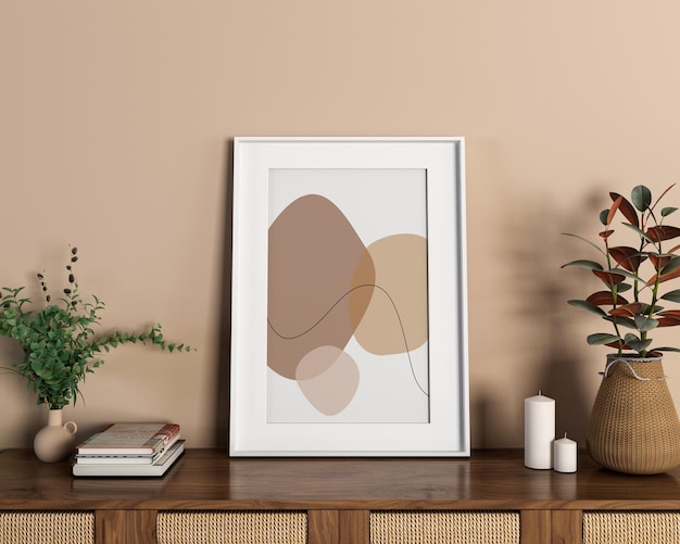 Interior picture frame mockup in 3d rendering