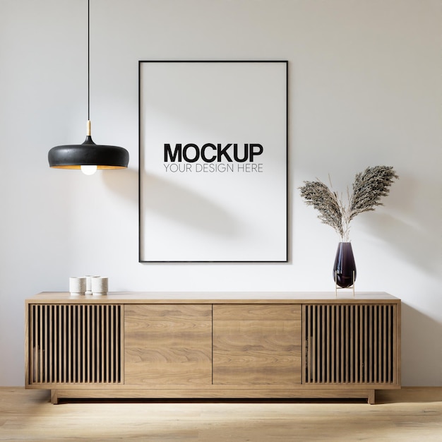 PSD interior poster frame mockup with modern furniture decoration