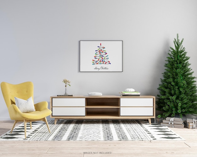 PSD interior posters mock up with christmas tree