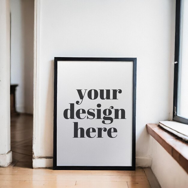 Interior render of framed illustration in psd poster mockup showcase