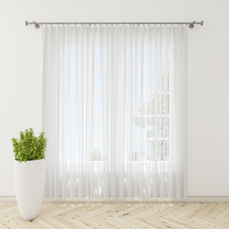 PSD interior room with white curtains