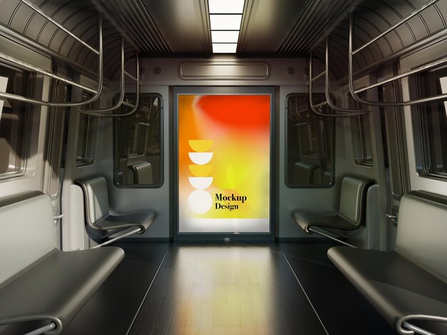 interior view of a modern subway train with a poster mockup