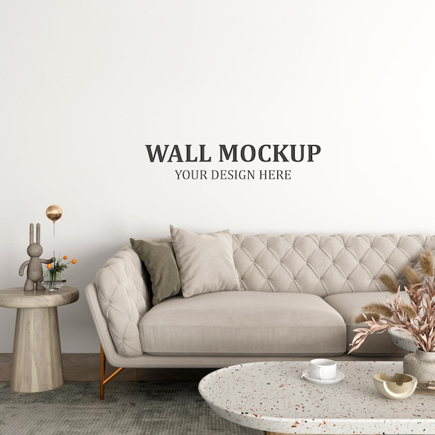 PSD interior wall mockup with sofa