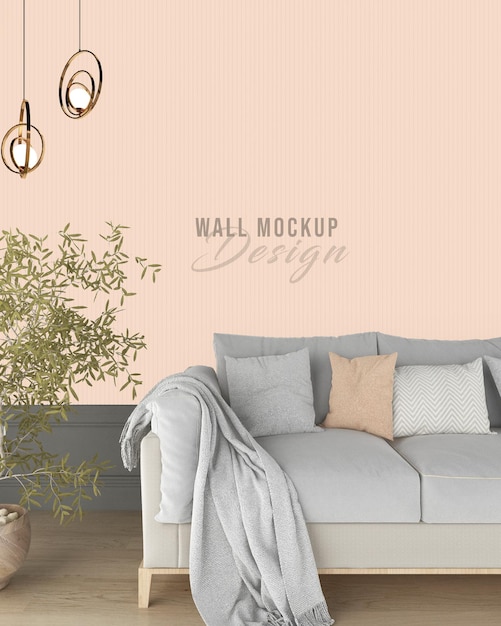 Interior with sofa and wall mockup design