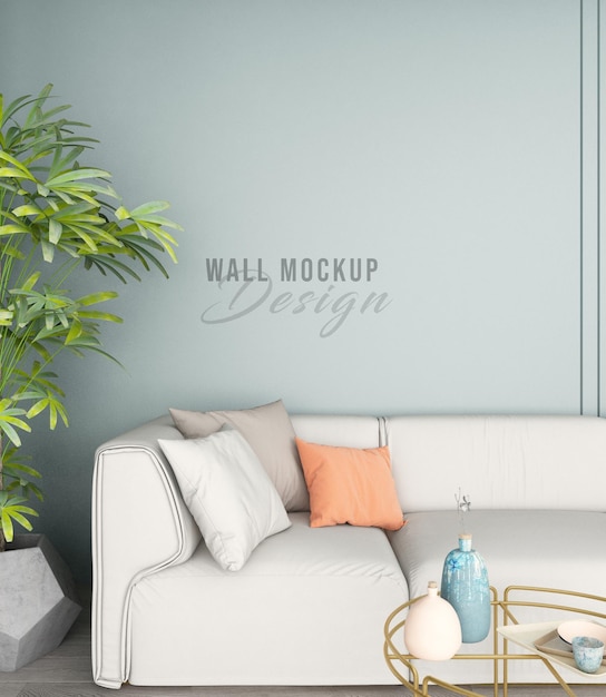 Interior with sofa and wall mockup design