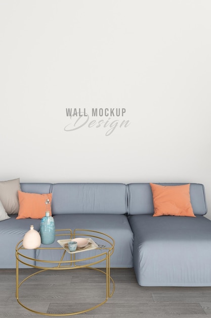 Interior with sofa and wall mockup design