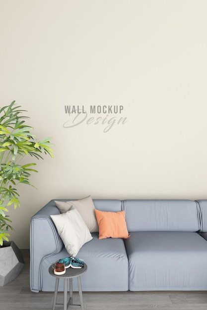 Interior with sofa and wall mockup design