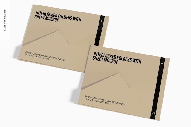 interlocked folders with sheet mockup, stacked
