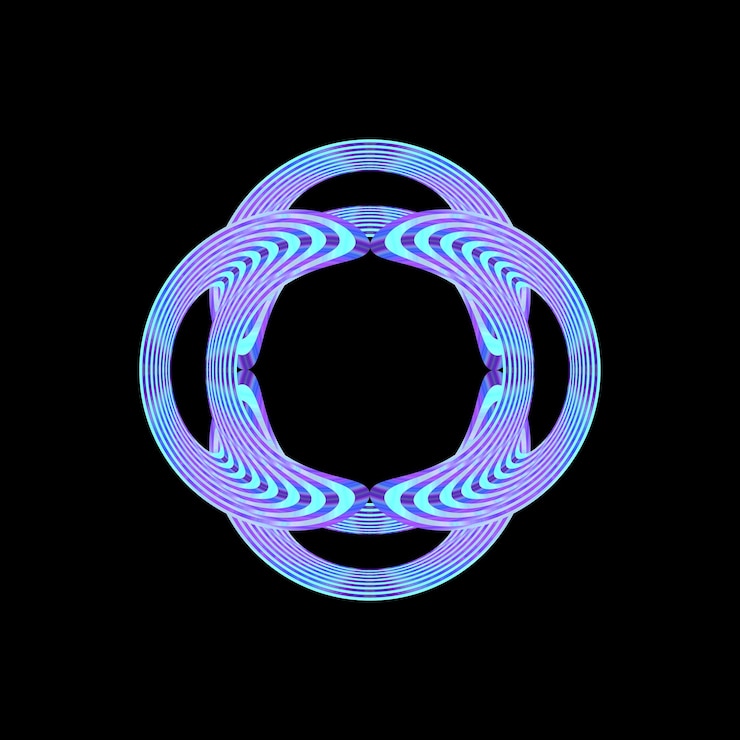 PSD interlocking geometric circles with neon light trails