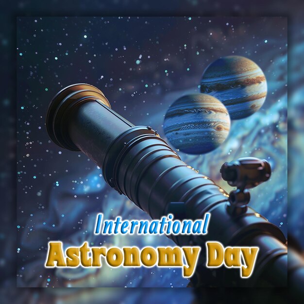 International astronomy day telescope watching the sky and falling star background