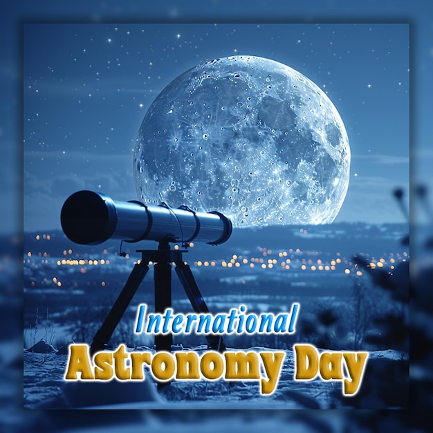 Международный день астрономии телескоп наблюдает за небом и падающей звездой на заднем плане