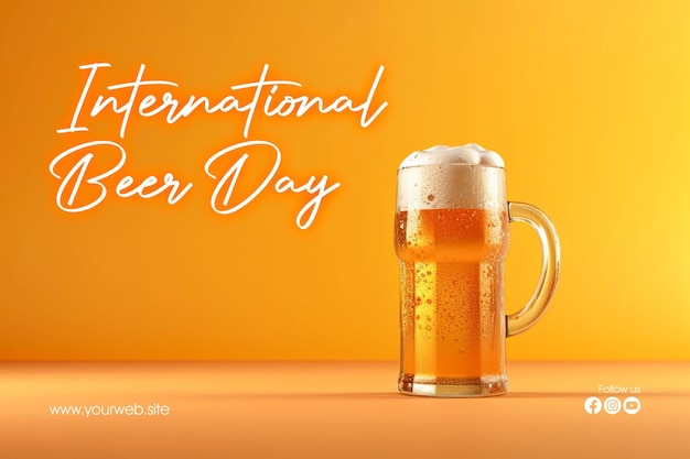 PSD international beer day greeting design with beer background