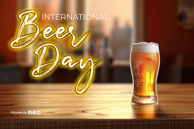 International beer day greeting design with a fresh glass of beer as a background