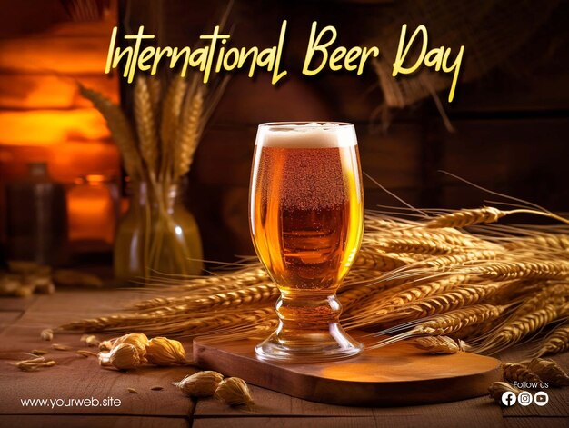 PSD international beer day greeting poster