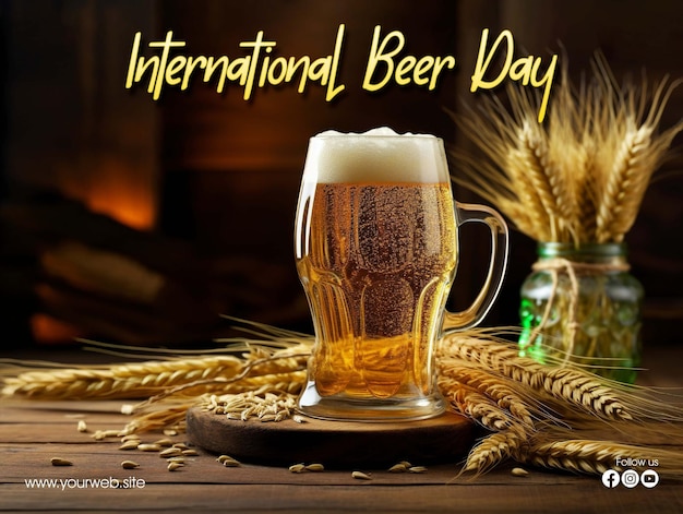 PSD international beer day greeting poster