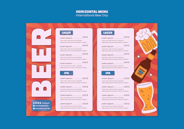 international beer day horizontal menu
