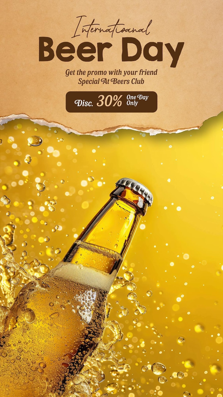 PSD international beer day sale poster social media post template